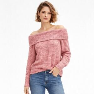 Madewell Off Shoulder Chunky Knit Sweater Blush Pink Cotton XS